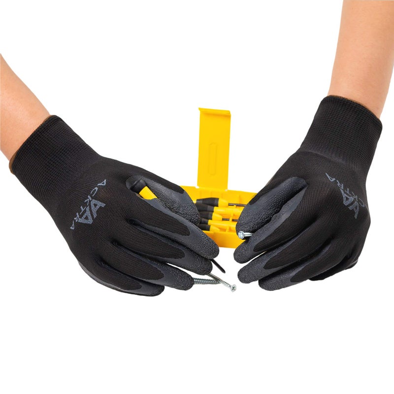 ACKTRA Coated Nylon Safety WORK GLOVES 12 Pairs, Knit Wrist Cuff, Multipurpose, for Men & Women, WG008 Red Polyester, Black Latex, X-Large - Image 4